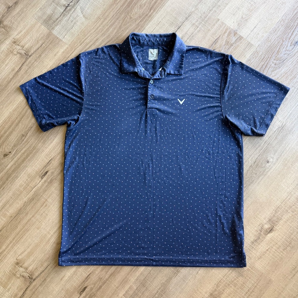 Callaway Opti-Dri Mens XL Navy Blue Chevron Print Performance Golf Polo Shirt